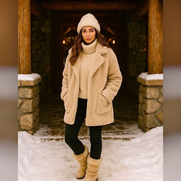 C&C California Womens XL Oatmeal Teddy Coat Longline Sherpa Shacket Cozy Jacket - Picture 1 of 8